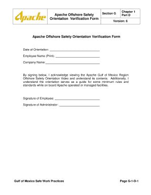 Fillable Online Apache Offshore Safety Orientation Verification Form