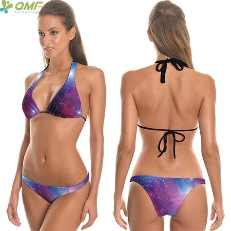 Purple Space Galaxy Bikinis Set Triangle Thong Bikini Bottom Brazilian