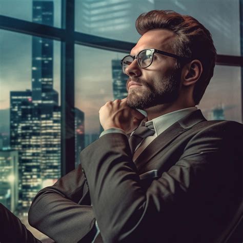 Un Hombre Con Traje Y Anteojos Mira Por La Ventana Foto Premium