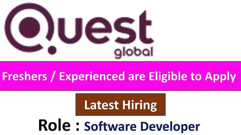 Quest Global Hiring Software Developer Freshers Experienced Are