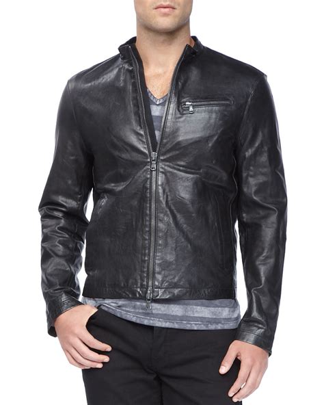 John Varvatos Tumbled Leather Moto Jacket In Black For Men Lyst