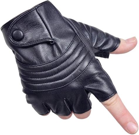 Fingerless PU Leather Driving Black Gloves For Men Half Finger Biker