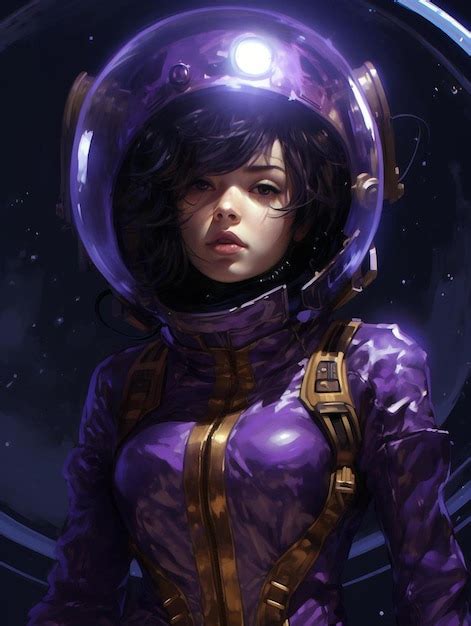 Premium AI Image | a girl with a purple helmet and a purple helmet