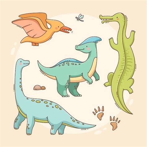 Premium Vector Hand Drawn Dino Collection Illustration