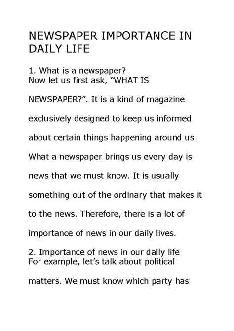 Newspaper Importance - NEWSPAPER IMPORTANCE IN DAILY LIFE What is a