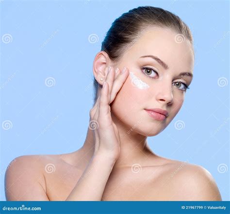 Beautifu Woman Applying Cream On Face Stock Image Image Of Health