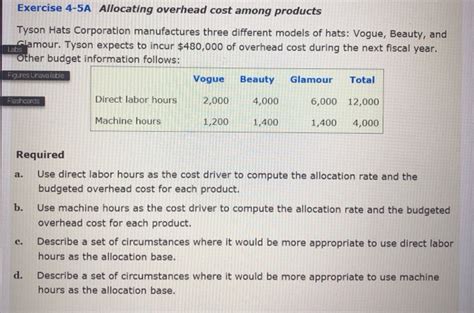 Solved Exercise 4 5a Allocating Overhead Cost Among Products