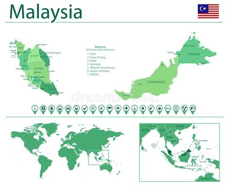 Mapa Detallado Y Bandera De Malasia Malasia En El Mapa Del Mundo