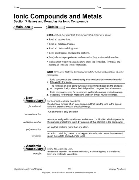 Section Names And Formulas For Ionic Compounds