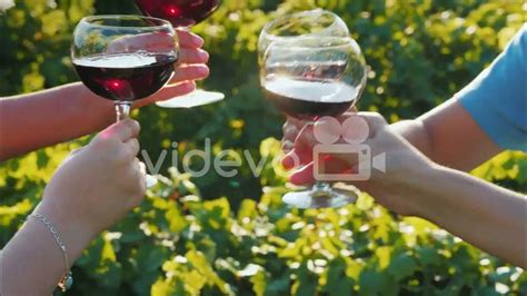 A Group Of Friends Clink Glasses With Red Wine On The Background Of The