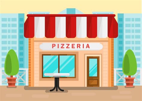 Ilustra O Dos Desenhos Animados De Lugares Ao Ar Livre De Pizzaria