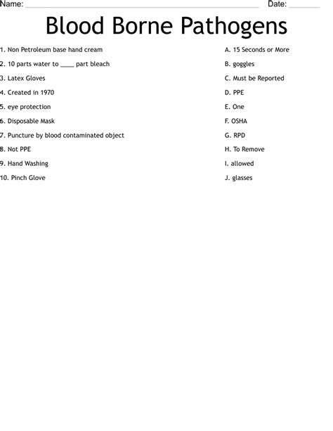 Blood Borne Pathogens Worksheet Wordmint