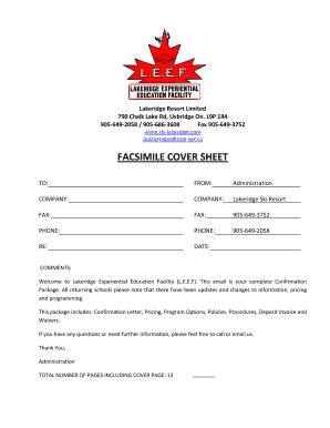 Fillable Online Facsimile Cover Sheet Lakeridge Ski Resort Fax Email