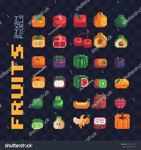 Fruits Pixel Art Icons Set Fruit Whole And In Royalty Free Stock