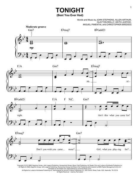 John Legend Tonight Best You Ever Had Sheet Music