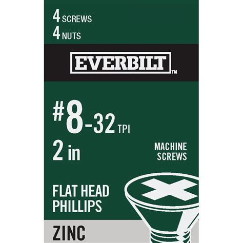 Everbilt 8 32 X 2 In Zinc Plated Phillips Flat Head Machine Screw 4 Pack 831221 The Home Depot