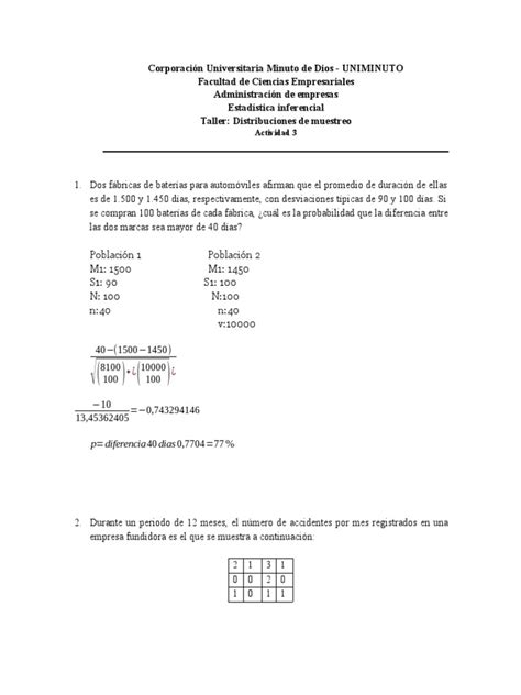 Actividad 3 Estadistica Inferencial Pdf Desviación Estándar