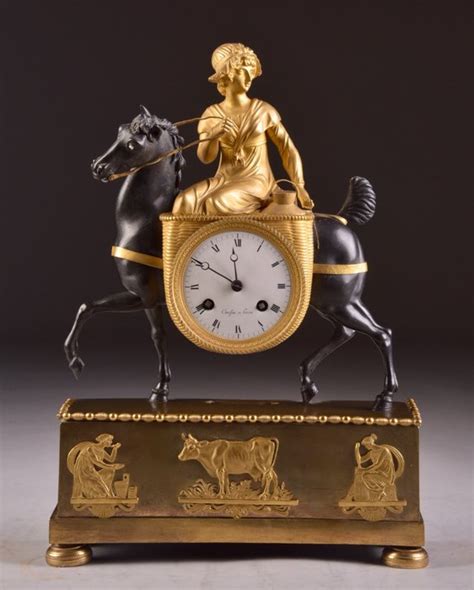 Reloj de chimenea raro del Imperio francés La laitiere ca 1820