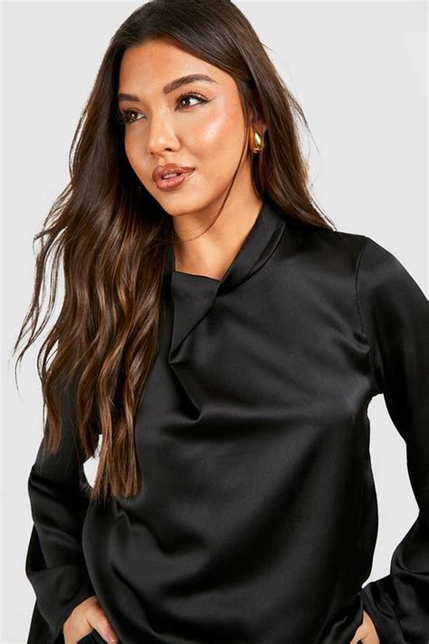 Tops Satin Twist Neck Flared Sleeve Blouse Boohoo