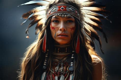 Premium Photo Native American Woman In Traditional Headdress