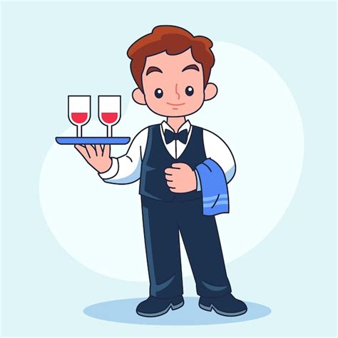 Free Vector Hand Drawn Waiter Cartoon Illustration