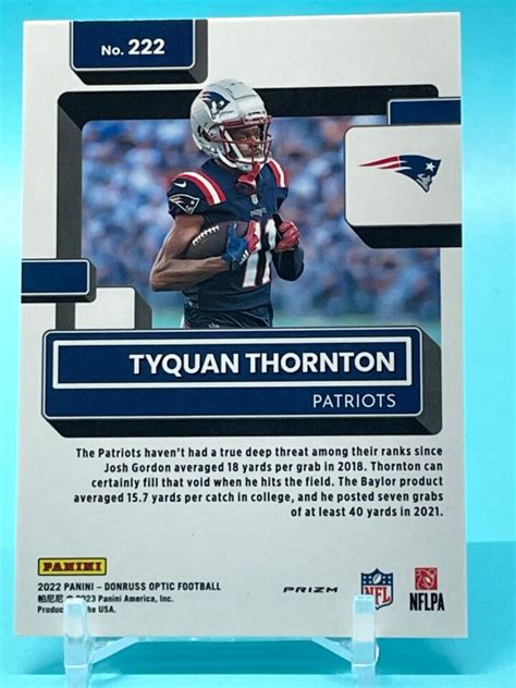 Tyquan Thornton 2022 Optic Rated Rookie Silver Prizm RC 222 Patriots