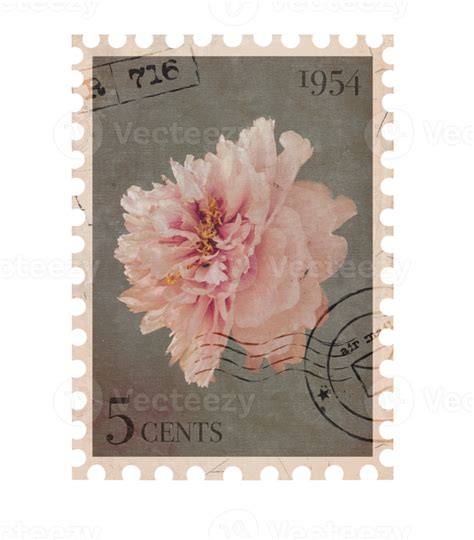 Floral Vintage Postage Stamp Retro Printable Post Stamp With Peony