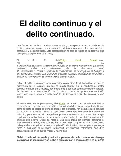 Delito Continuo Y Delito Continuado El Delito Continuo Y El Delito