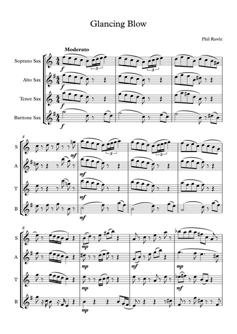 Glancing Blow Saxophone Quartet By Phil Rawle Sheet Music For