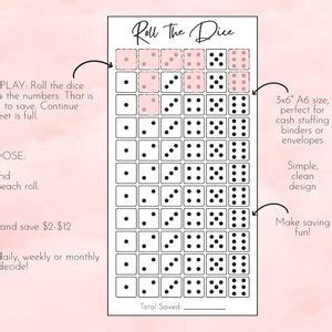 Roll The Dice Savings Challenge Printable Money Challenge A6 3x6