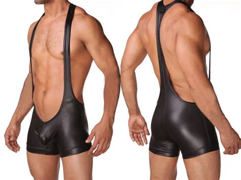 3 Color Men Sexy Lingerie Faux Leather Bodywear Wrestling Singlets