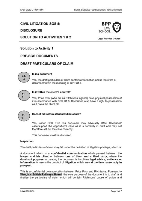 Civil Litigation SGS 5 Solutions To Activities LPC CIVIL LITIGATION