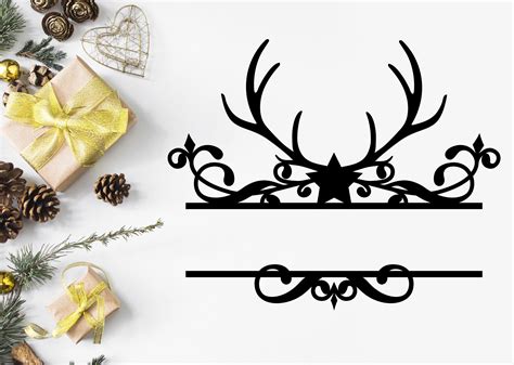 Christmas Split Monogram Reindeer Antlers Frame Svg Winter Etsy