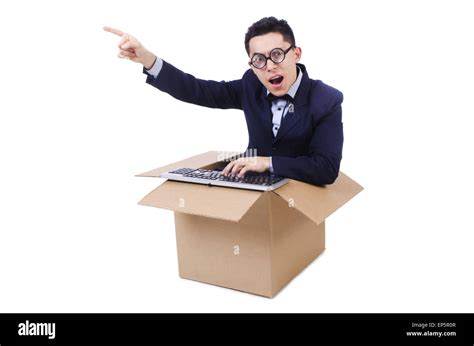 Funny Computer Geek Sitting In The Box Stock Photo Alamy