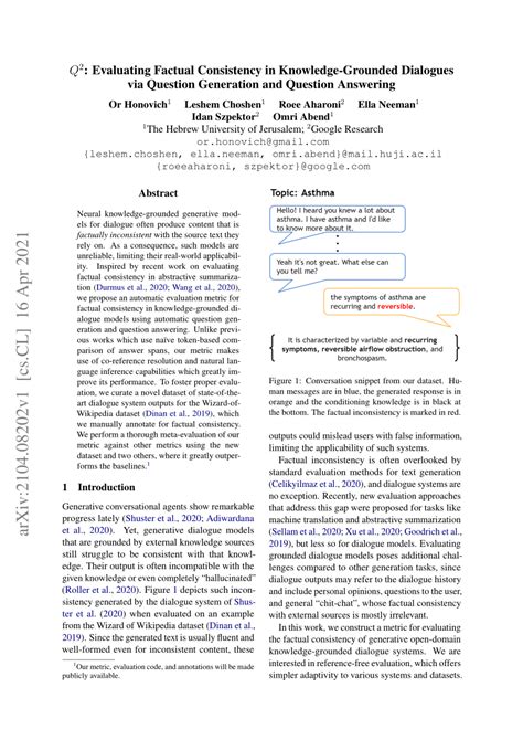 Pdf Q Evaluating Factual Consistency In Knowledge Grounded