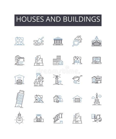 Houses And Buildings Line Icons Collection Dwellings Residences