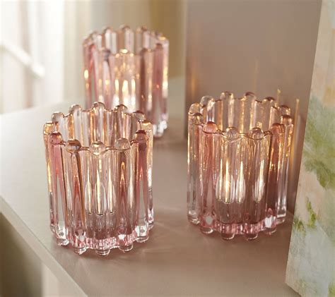 Set Of 3 Illuminated Ribbed Glass Votives By Valerie Flameless Tea