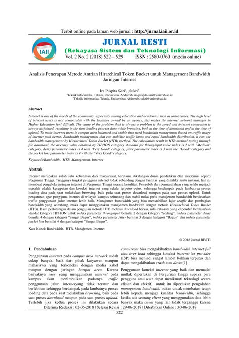 PDF Analisis Penerapan Metode Antrian Hirarchical Token Bucket Untuk