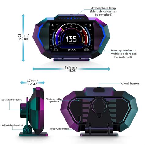 토레스hud Obd Gps Hud P24 자동차 헤드 업 디스플레이 온보드 컴퓨터 디지털 속도계 수온 티몬