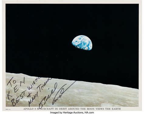 Bill Anders Signed Apollo 8 Earthrise Color Photo Space Lot