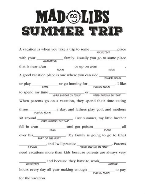 Summer Mad Libs Printable Printable Mad Libs Free Printable Mad Libs Mad Libs For Adults