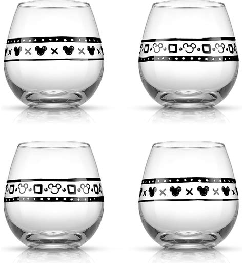 Joyjolt Disney Mickey Mouse Geo Picnic Stemless Wine Glasses For Red Or White Wine Set Of 4 15