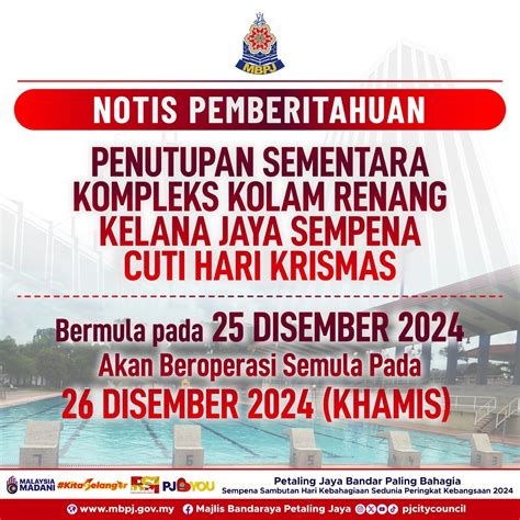 Notice of MBPJ Swimming Pool closure in conjunction with Christmas 2024