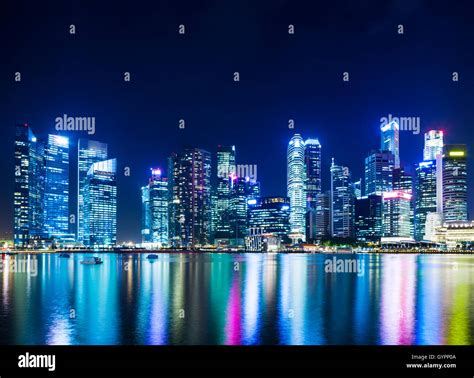 Singapore City Skyline At Night Stock Photo Alamy