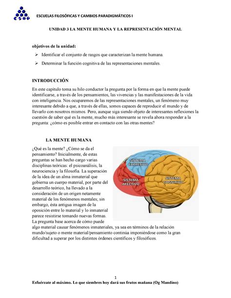 Unidad La Mente Humana Y La Representaci N Mental Autoguardado