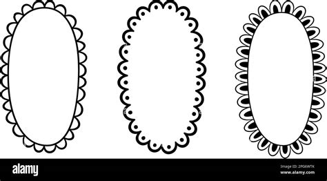 Doodle Circle Oval Scalloped Frames Hand Drawn Scalloped Edge Ellipse