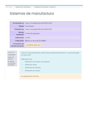 Sistemas De Manufactura Ea Semana P Resuelto Evidencia De