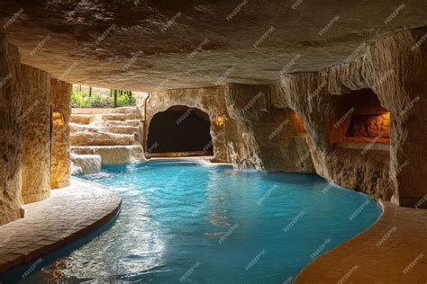 swimming pool   cave   waterfall premium ai generated image