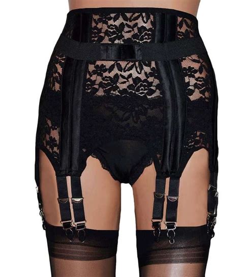 12 Strap Waist Cincher High Waist Suspender Belt In Black Lace