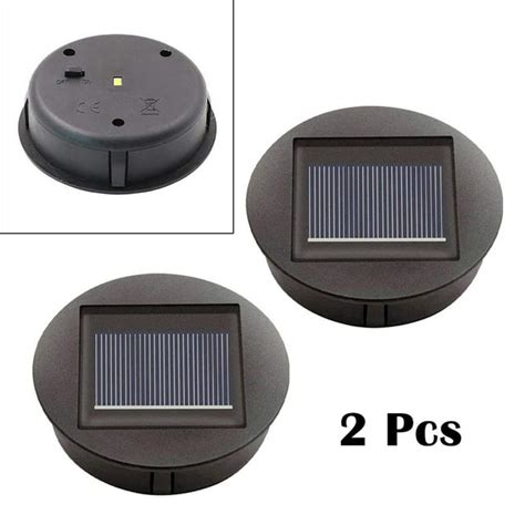 Set Of 2 Solar Lights Replacement Top With Led Bulbs Solar Panel Lantern Lid Lig